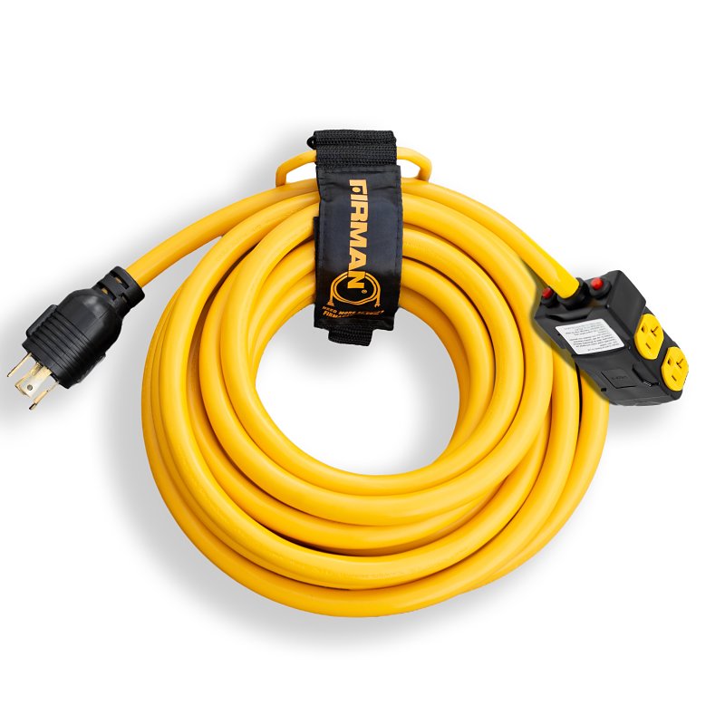 Firman 1195 Power Cord with Storage Strap, 10 ga Wire, 25 ft L, Yellow Sheath