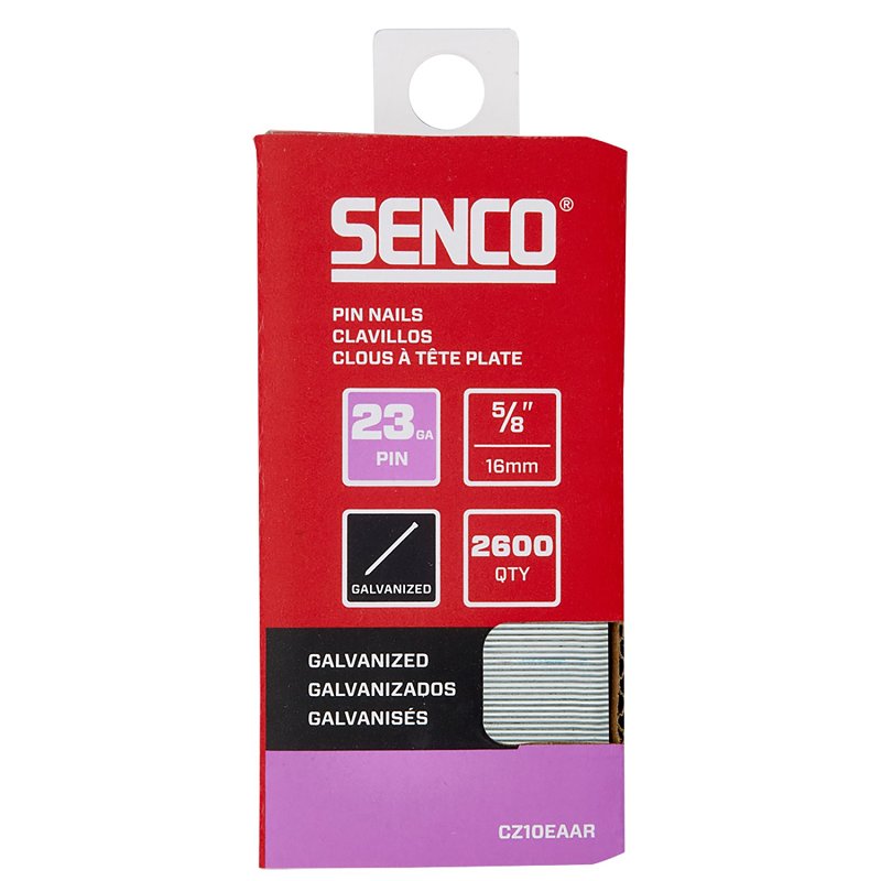 Senco CZ10EAAR Micro Pin Strip, 5/8 in L, 23 ga, Galvanized/Plain, Headless