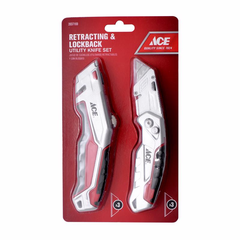 Ace Retractable Utility Knife Set Black/Red 2 pc