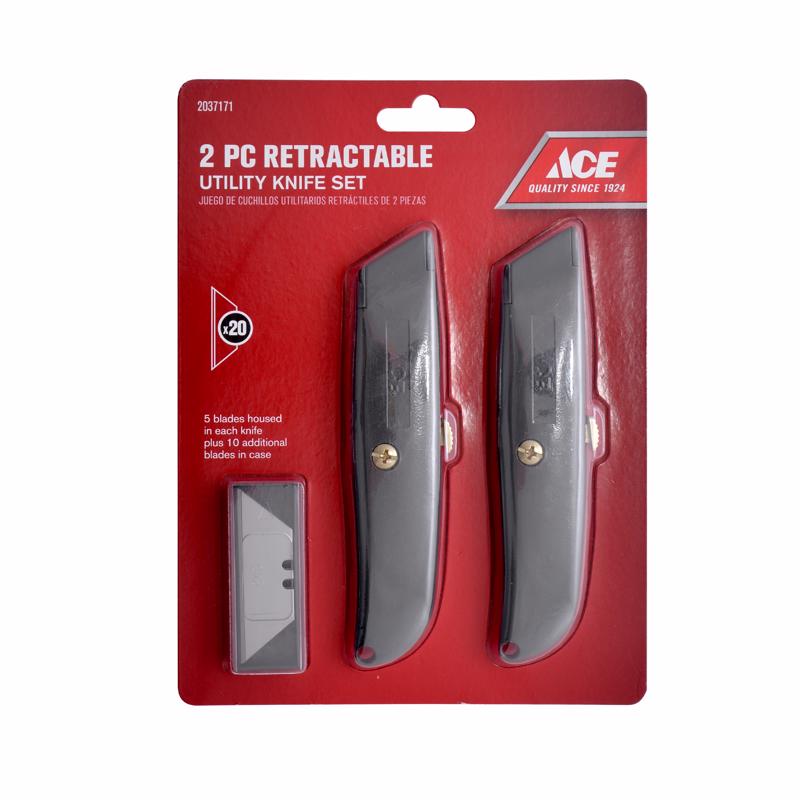 Ace Retractable Utility Knife Set Black 22 pc