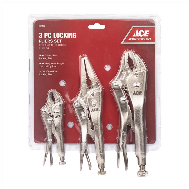 Ace 3 pc Chrome Vanadium Steel Locking Pliers Set