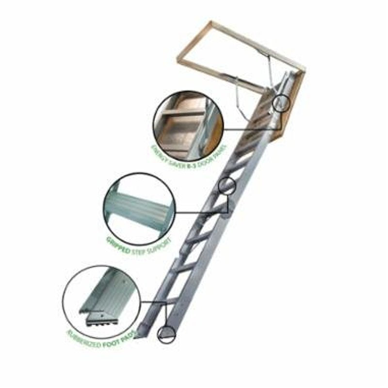 Marwin TITAN T101ESFT Attic Stair, 10 ft 4 in H Ceiling, 375 lb Duty Rating, Aluminum