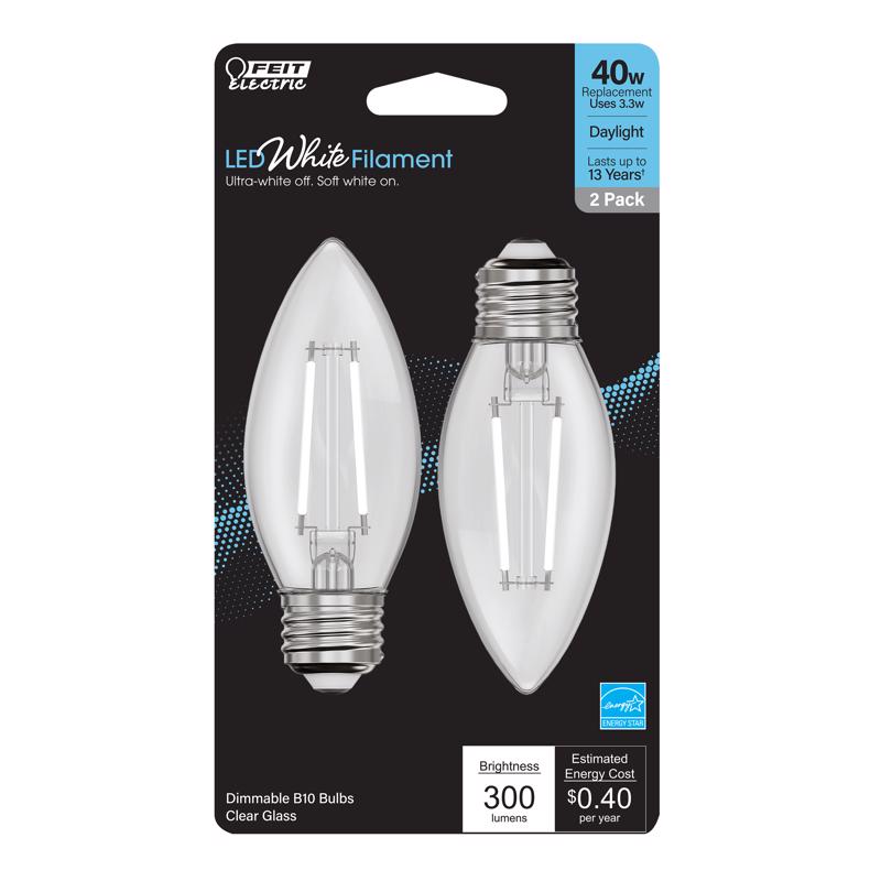 Feit Electric B10 E26 (Medium) Filament LED Bulb Daylight 40 Watt Equivalence 2 pk