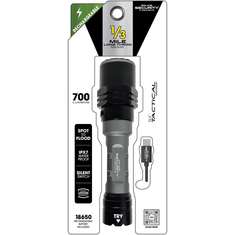 Police Security Tactical 700 lm Black/Gray LED Flashlight 18650 Battery