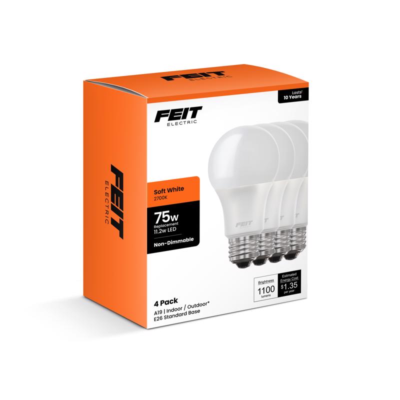 Feit Electric A19 E26 (Medium) LED Bulb Soft White 75 Watt Equivalence 4 pk