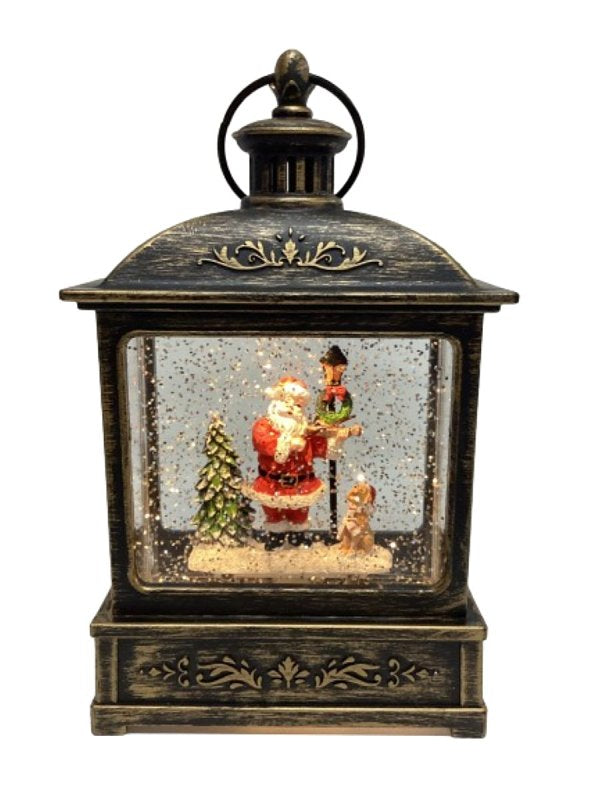 Santas Forest 21955 Black Lantern with Santa & Dog, 8-1/2 in H, Plastic, Black, Internal Light, Indoor