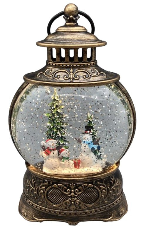 Santas Forest 21949 Snow Globe Lantern with Snowman Family, 8.5 in H, Snowman Scene Water Globe, Plastic/Resin, Black, Internal Light