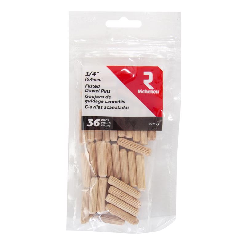 Richelieu Fluted Wood Dowel Pin 1/4 in. D X 1.125 in. L 36 pk Natural