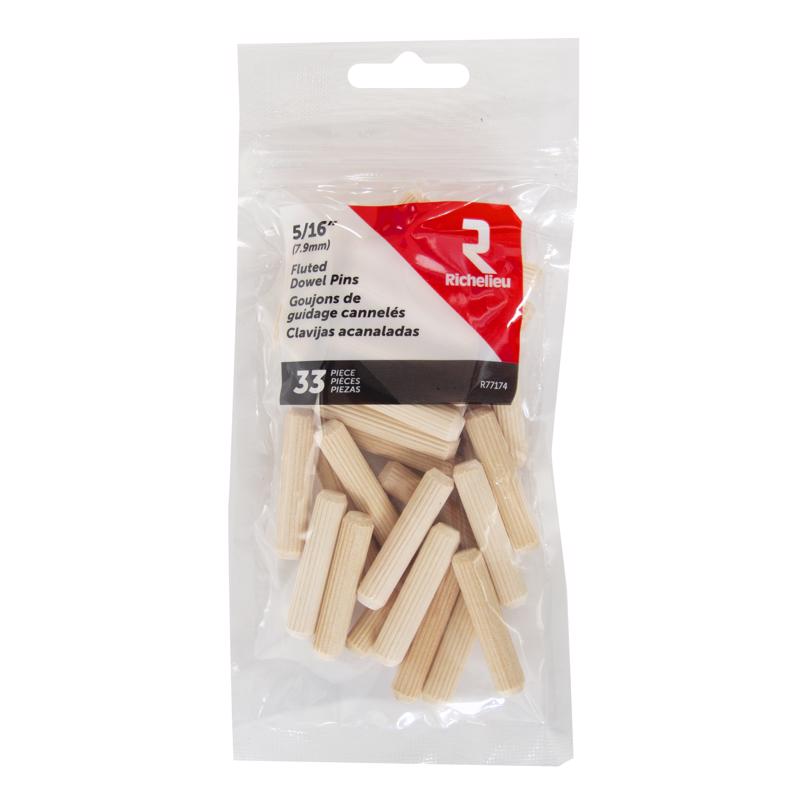 Richelieu Fluted Wood Dowel Pin 5/16 in. D X 1.5 in. L 33 pk Natural