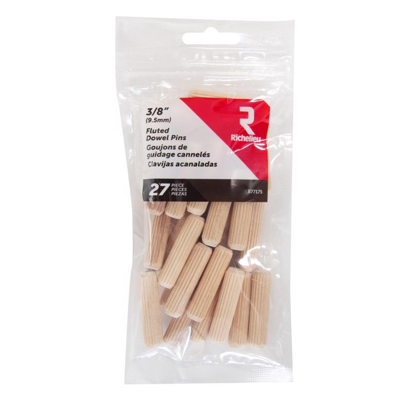 Richelieu Fluted Wood Dowel Pin 3/8 in. D X 1.5 in. L 27 pk Natural