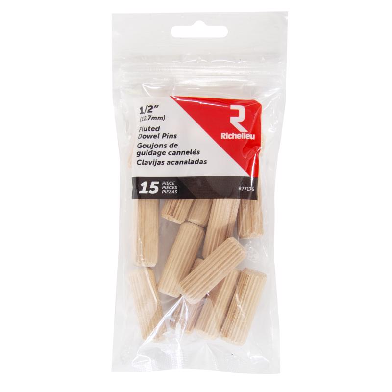 Richelieu Fluted Wood Dowel Pin 1/2 in. D X 1.5 in. L 15 pk Natural