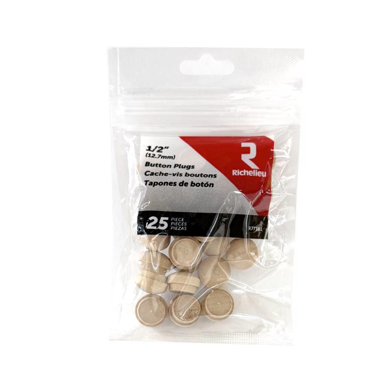 Richelieu Round Birch Button Plug 1/2 in. D X .63 in. L 25 pk Natural