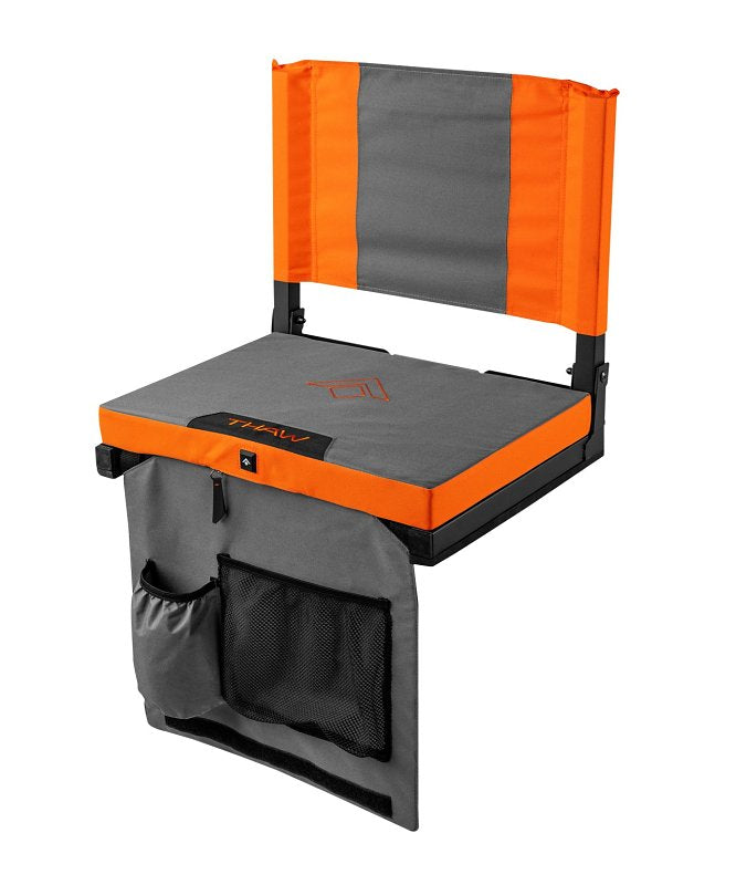 Thaw THA-BOD-1001 Heated Stadium Seat, 14-1/2 in W, 17.72 in H, Black/Orange Seat