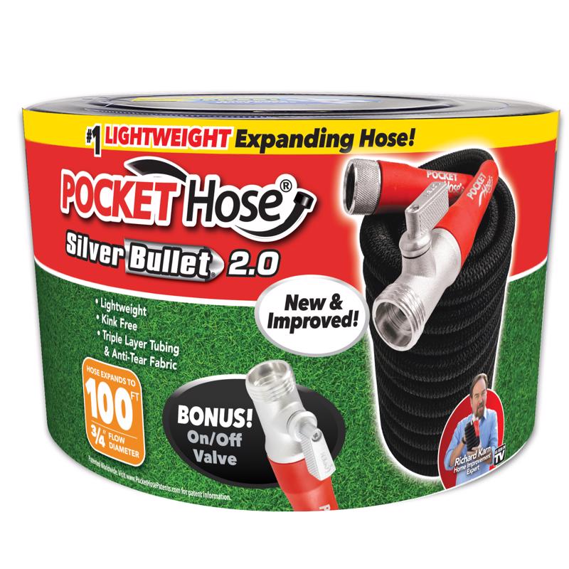 Pocket Hose Silver Bullet 2.0 3/4 in. D X 100 ft. L Medium Duty Expandable Flexible Garden Hose