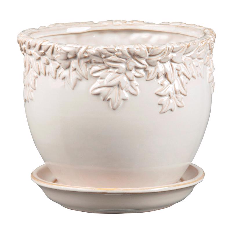 Border Concepts 7.5 in. W Ceramic Ivy League Jardinere Planter White/Sand