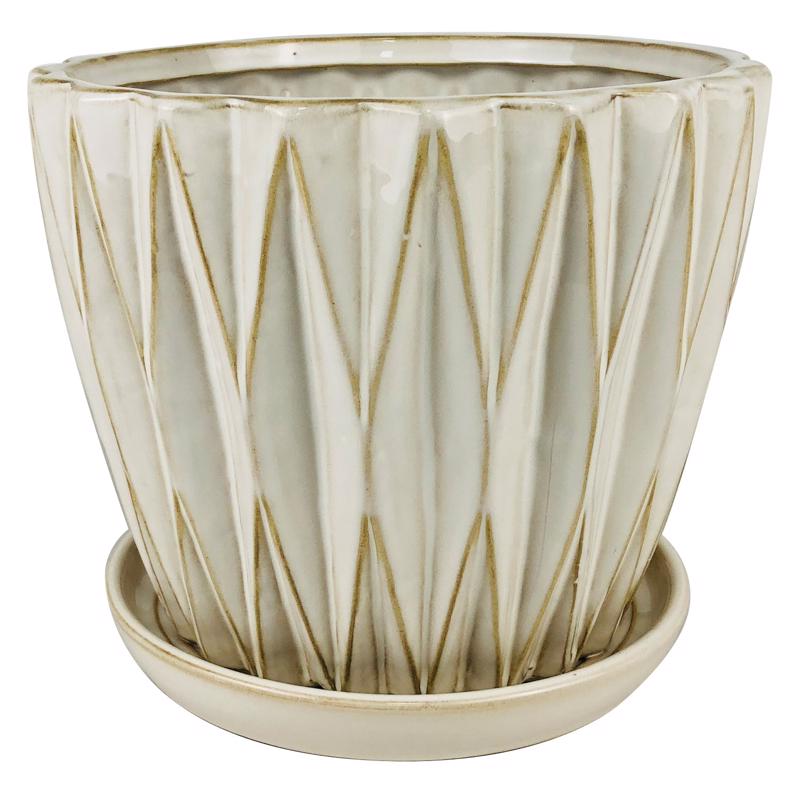 Border Concepts 9 in. H X 10.25 in. W Ceramic Dimensional Planter White