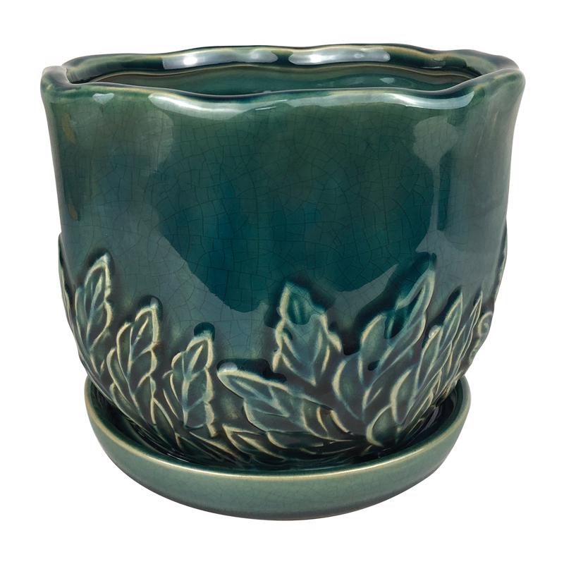 Border Concepts 6.25 in. H X 7.25 in. W Ceramic Sofia Planter Turquoise