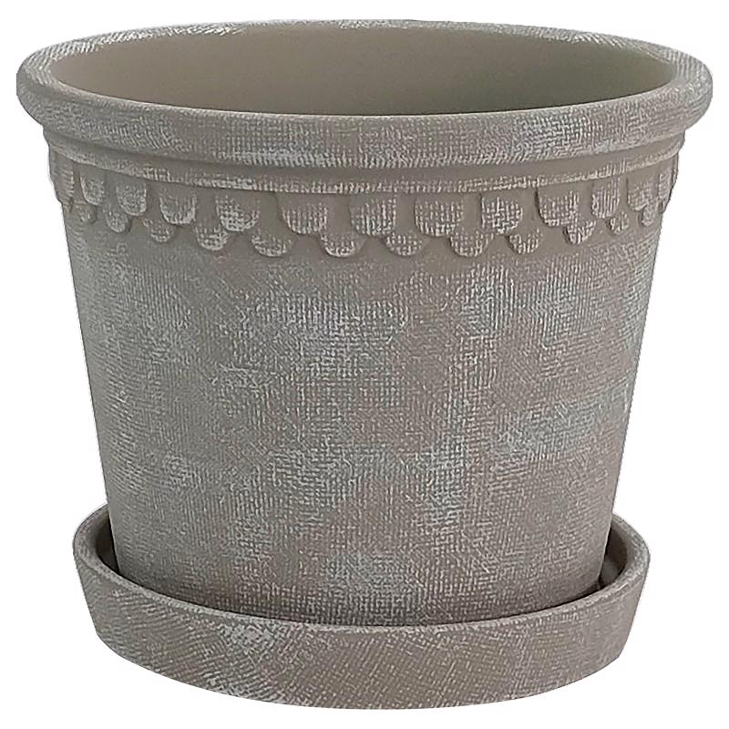 Border Concepts 6 in. W Ceramic Fringe Planter Beige