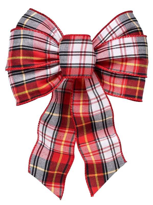 Holiday Trims 6114 Plaid Wired Bow, Red/White/Black/Gold, 8.5 in x 14 in