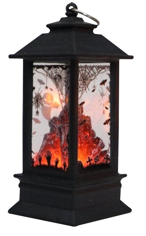 Santas Forest 99936 Halloween Tombstone Lantern, 5 in H, Plastic, Black, Internal Light, Indoor, Outdoor