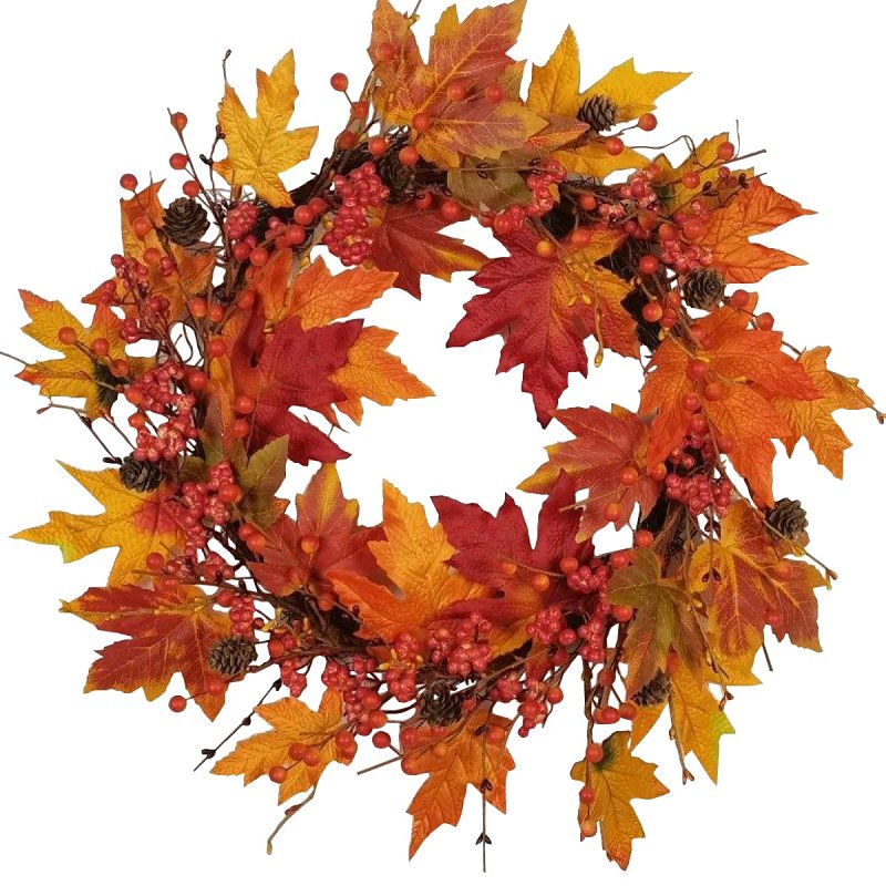 Santas Forest 37903 Decorated Harvest Wreath, 24 in, Orange/Red/Yellow