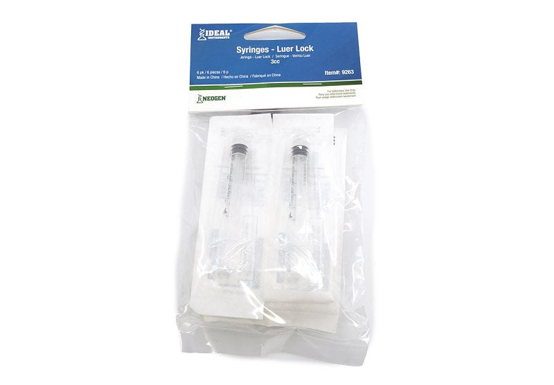 Neogen 9263 Luer Lock Syringe, 3 cc, Polypropylene, Clear, 6/PK