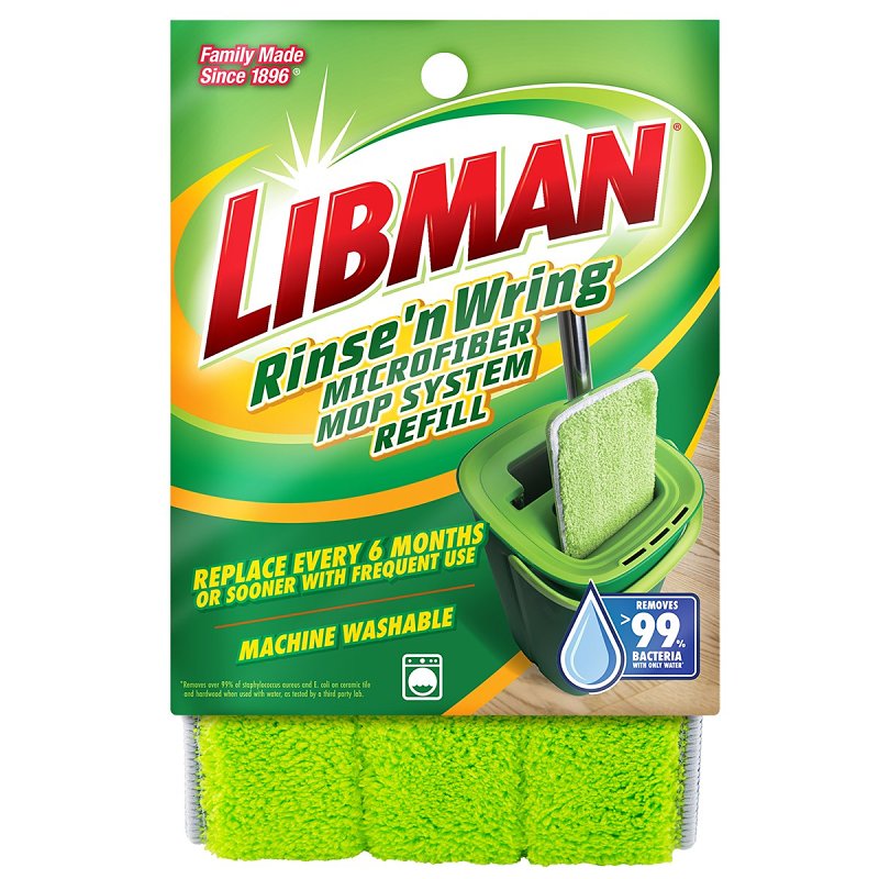 Libman Rinse 'n Wring 1676 Mop Refill, Loop and Hook, Microfiber, Green