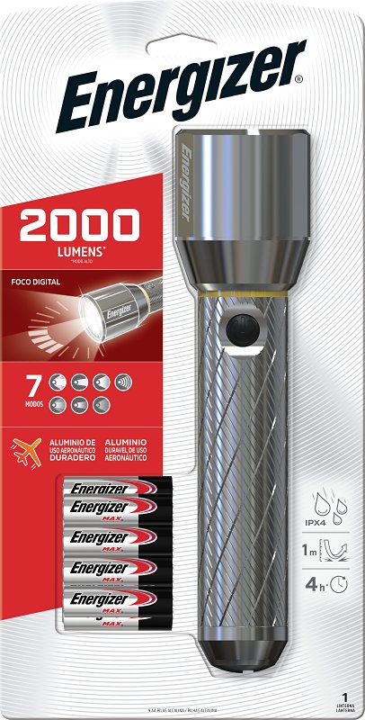 Energizer ENPMZH91E Vision Ultra Flashlight, AA Battery, Alkaline Battery, LED Lamp, 2000 Lumens, Wide Beam