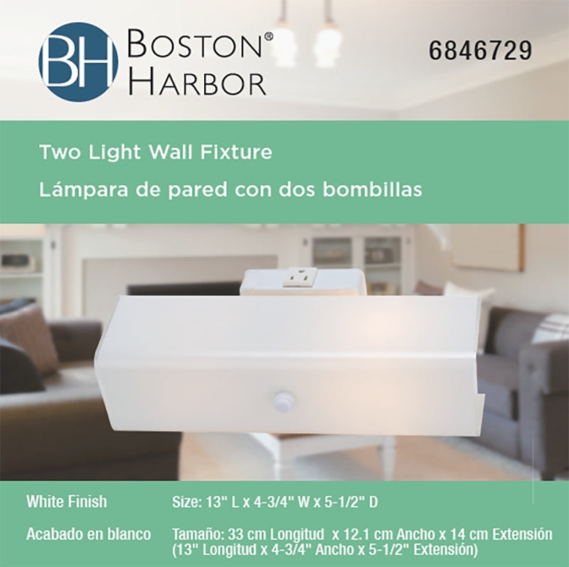 Boston Harbor V88WH02-4413H-3L Bracket Wall Light Fixture, 75 W, 2-Lamp, A19 or CFL Lamp, Steel Fixture, White Fixture