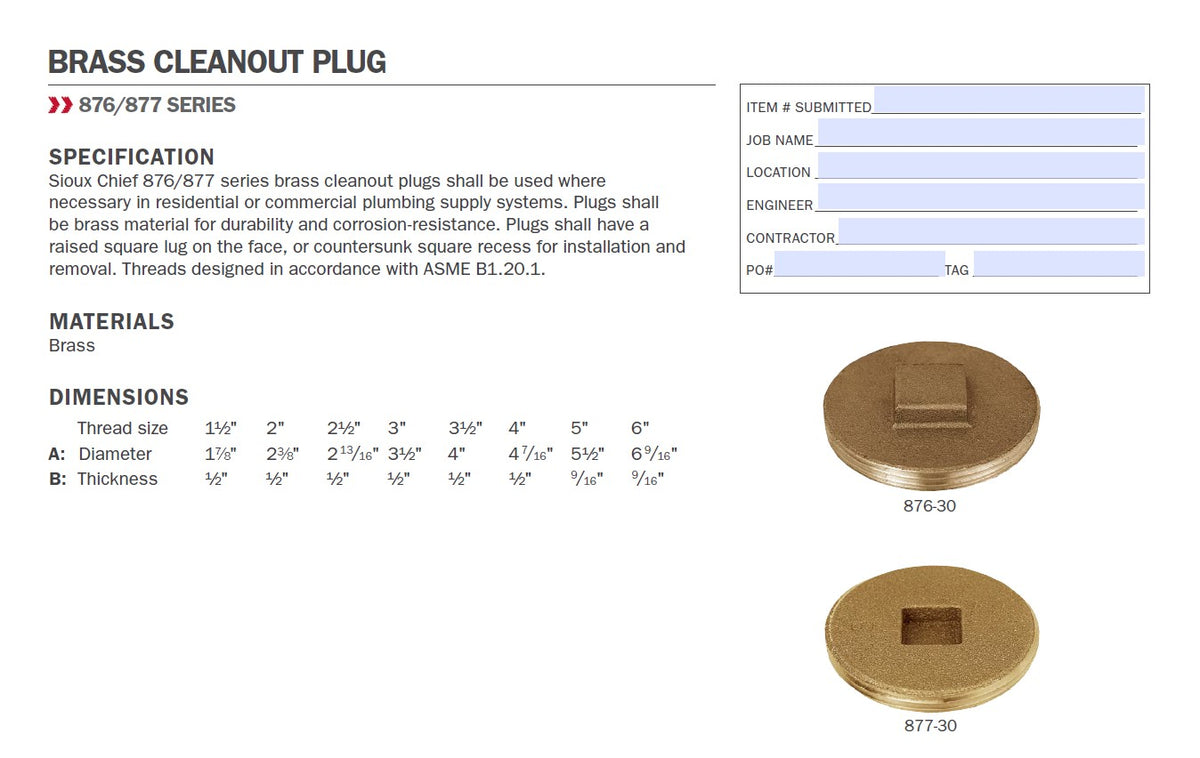 Sioux Chief 876-RS40 MPT Brass Replacement Plug,  4 inches