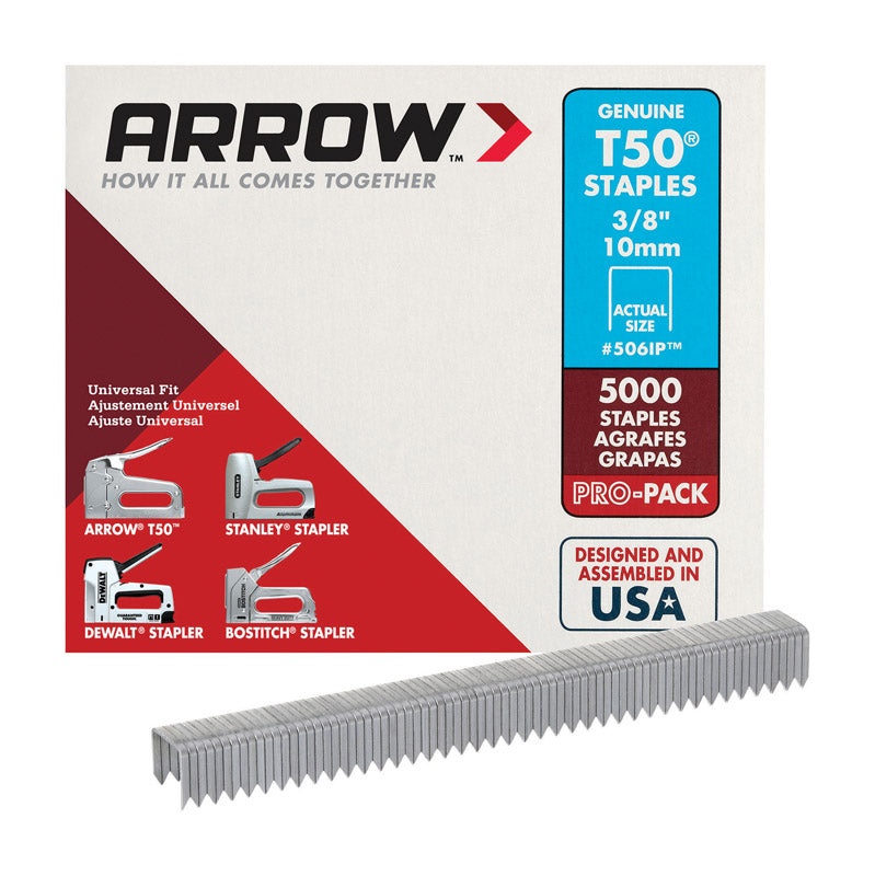 Arrow Fastener 506IP T50 Flat Crown Heavy Duty Staples, 3/8 Inch