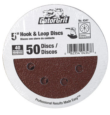 Gatorgrit 4347 8-Hole Hook and Loop Sanding Disc 5", 40 Grit, 50Pk