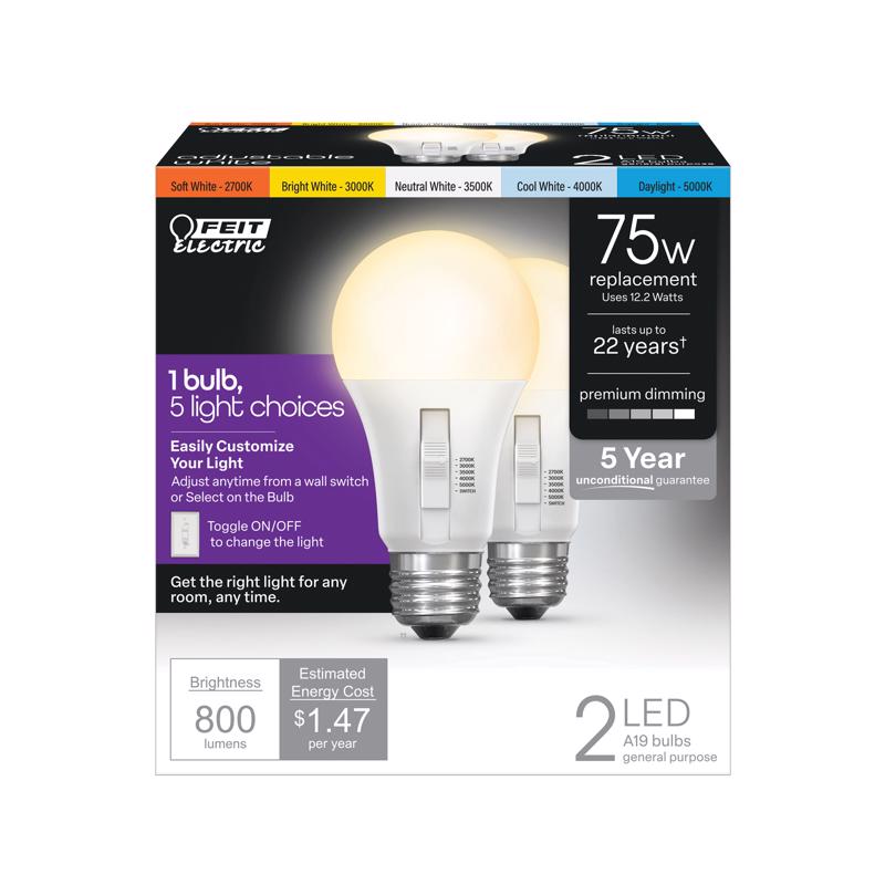 Feit Electric OM75DM/6WYCA/2 LED Light Bulbs, 12.2 Watts, 120 Volt