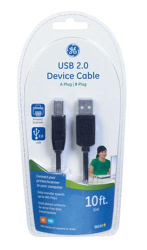 GE 96245 USB 2.0 Device Cable, 10'