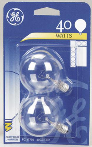 GE 17730 "Decor" Globe Bulb G16.5 Candelabra (E12) 40W Clear