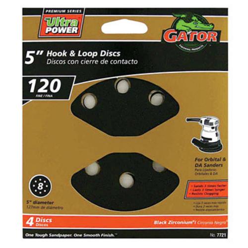 Gatorgrit 7721 8-Hole Hook and Loop Sanding Disc 5", 120 Grit, 4Pk