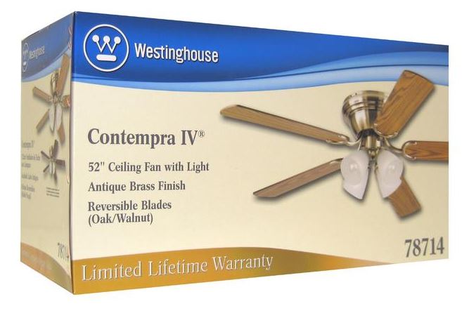 Westinghouse 78714 Contempra Ceiling Fan, 52", Antique Brass