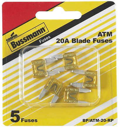 Cooper Bussmann BP/ATM-20-RP ATM Mini Automotive Fuse, 20 Amp, Yellow