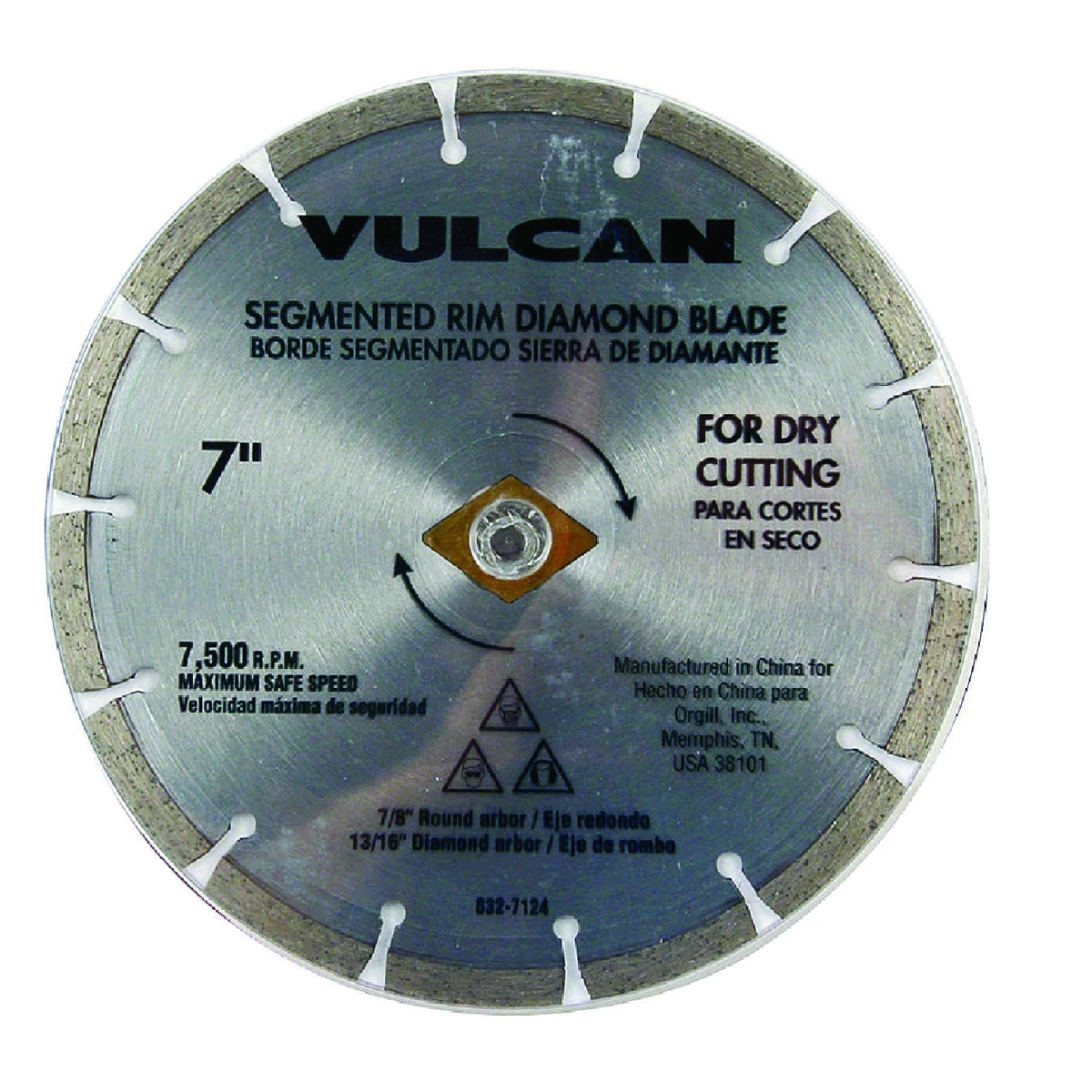 Vulcan 937691OR Segmented Rim Circular Saw Blade, 7" Dia