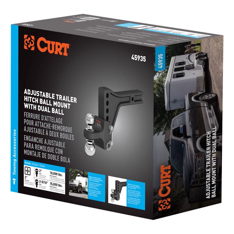 Curt 45935 Adjustable Trailer Hitch Dual-Ball Mount, Carbon Steel