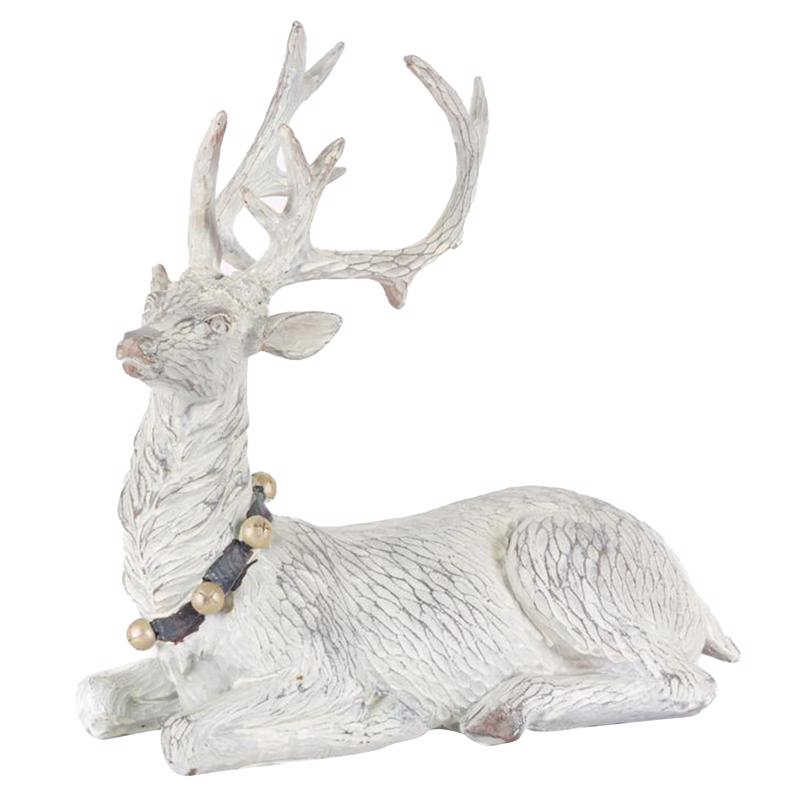 Gerson 2658410AH-B Christmas Laying Holiday Deer Figurine, White