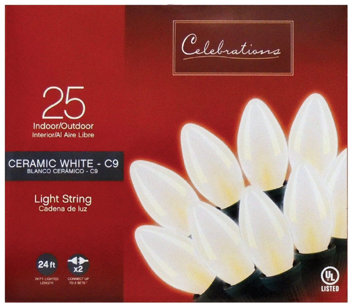 Celebrations C4BG4W11 C9 Ceramic Light Set, White, 25 ft. L, 25 lights