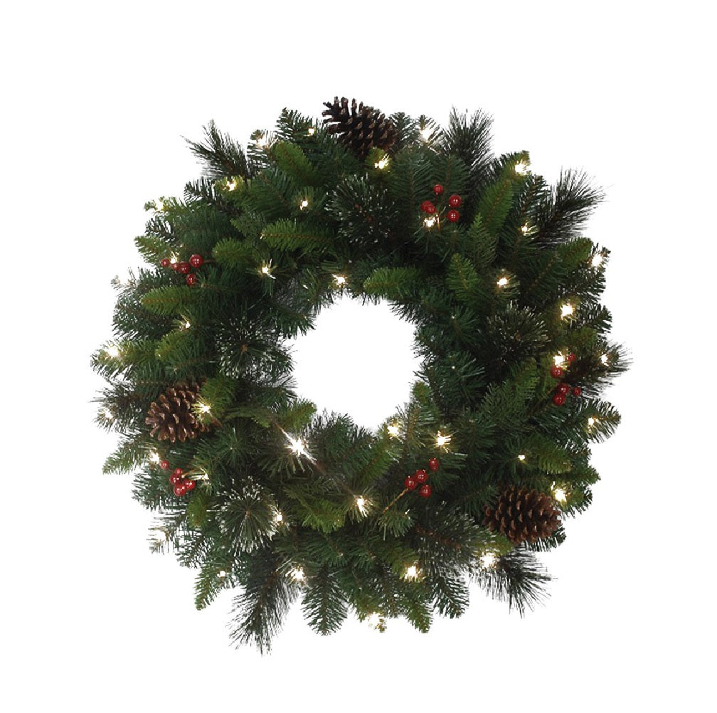 Celebrations DCPWR-26MBS-WWA Christmas Prelit Pine Wreath, Green
