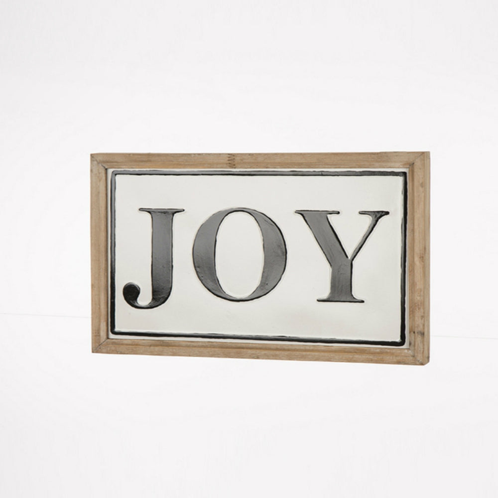Celebrations JK49151 Framed Joy Sign Christmas Wall Art, Wood, White