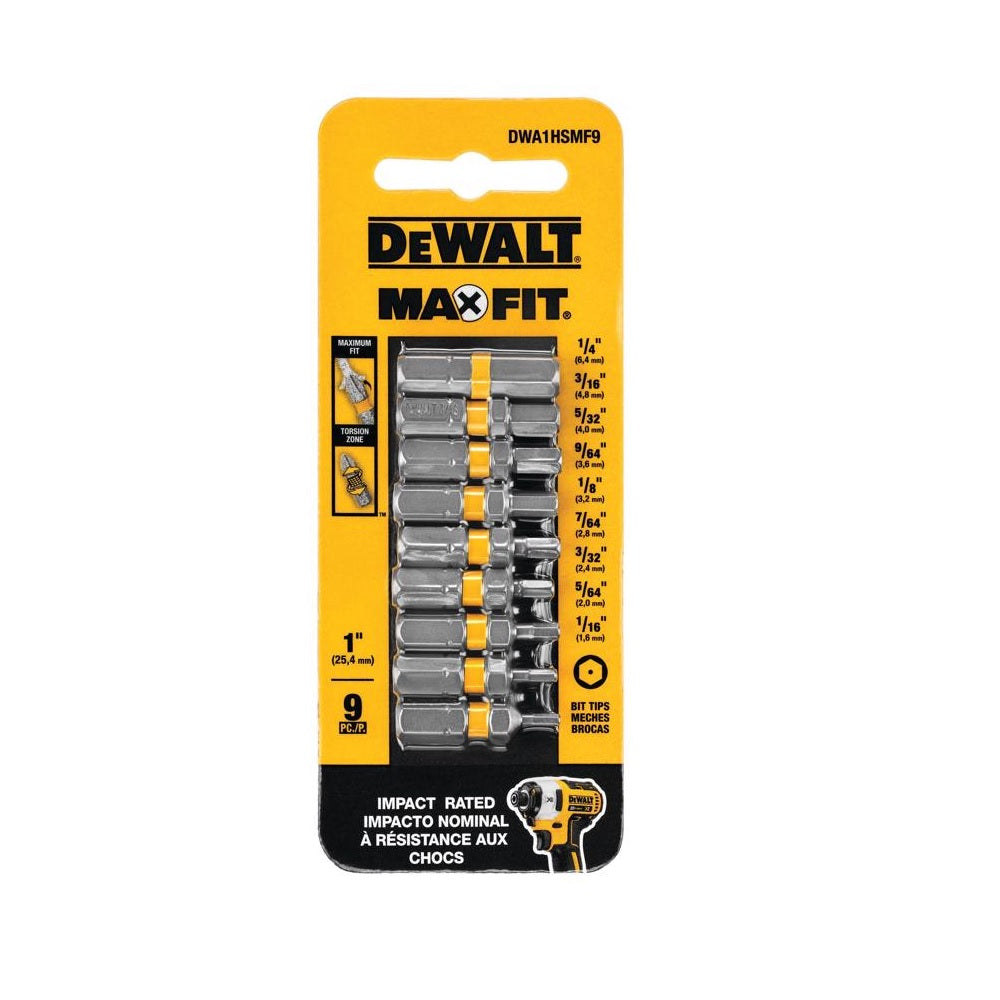 DeWalt DWA1HSMF9 Max Fit Hex Screwdriver Bit Set, 1 Inch