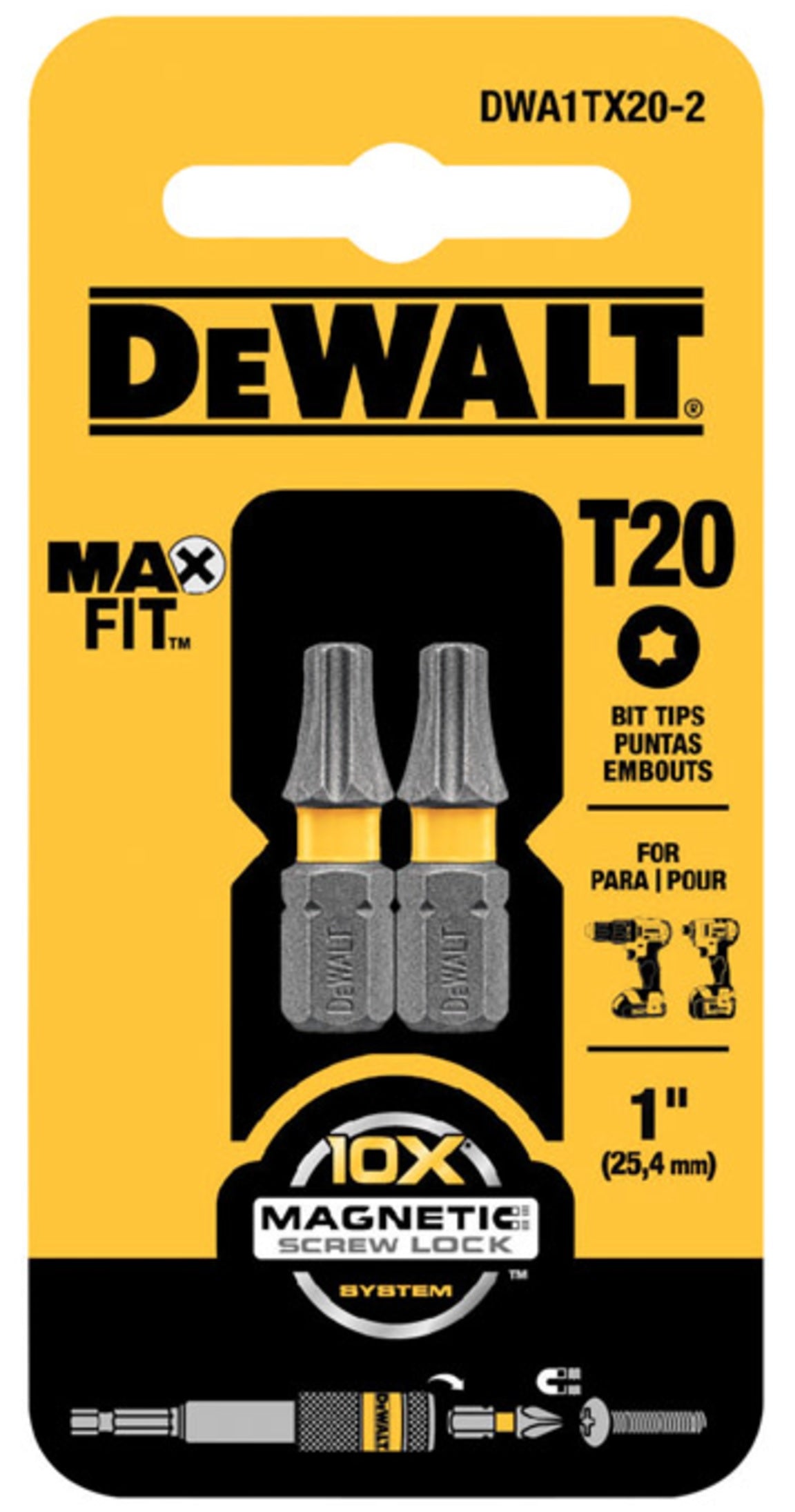 DeWalt DWA1TX20-2 MAXFIT Torx Insert Bits, T20 x 1"