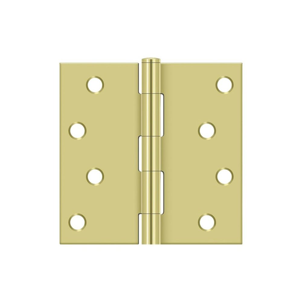 Deltana S44U3-R Square Door Hinge, Polished Brass, 4" x 4"