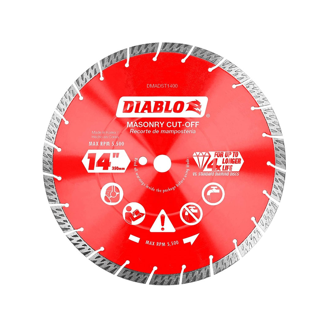 Diablo DMADST1400 Diamond Segmented Turbo Cut-Off Discs for Masonry, 14 in