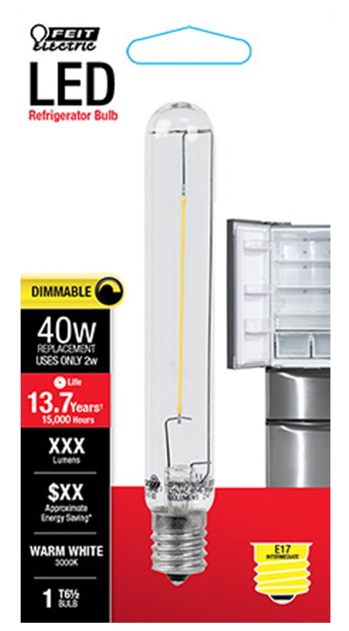 Feit Electric BP40T61/2SULED LED Refrigerator Bulb, 4 Watts, 120 Volts