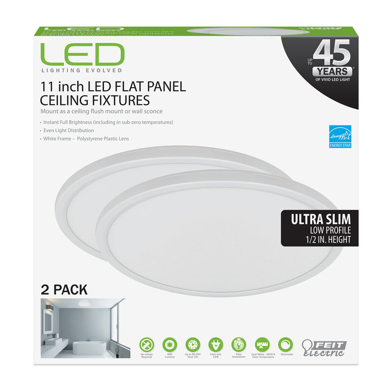 Feit Electric FP11/EX/840/WH2 LED Flat Panel Light Fixture, White, 11 In